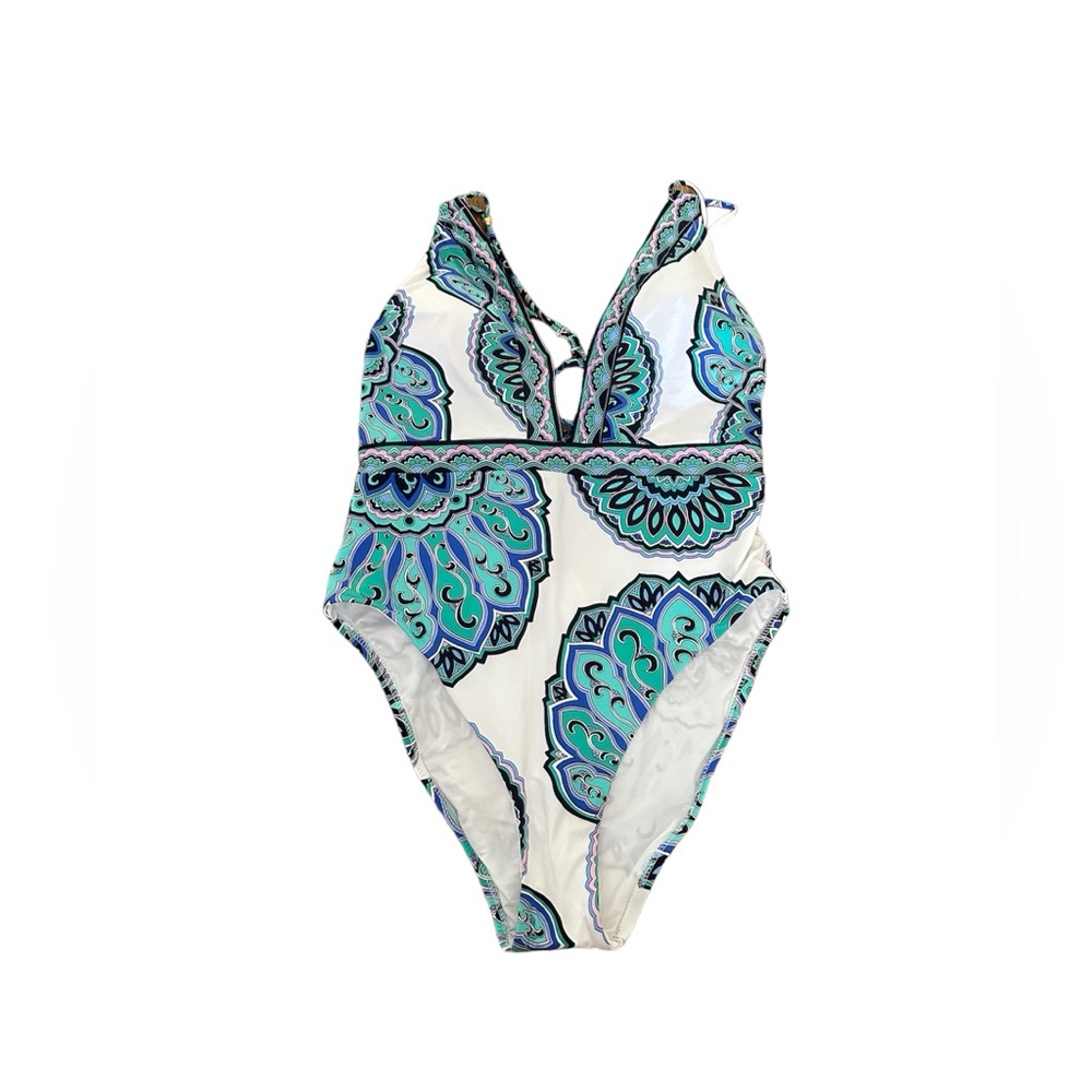 Sunshine 79 Marrakesh Medallion One Piece Swimsuit Teal White SN2SG09 Womens 12